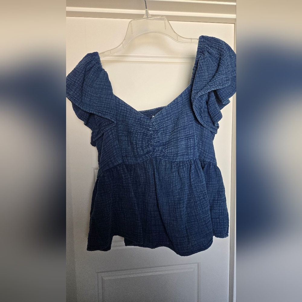 Blue Ruffled Women's Top